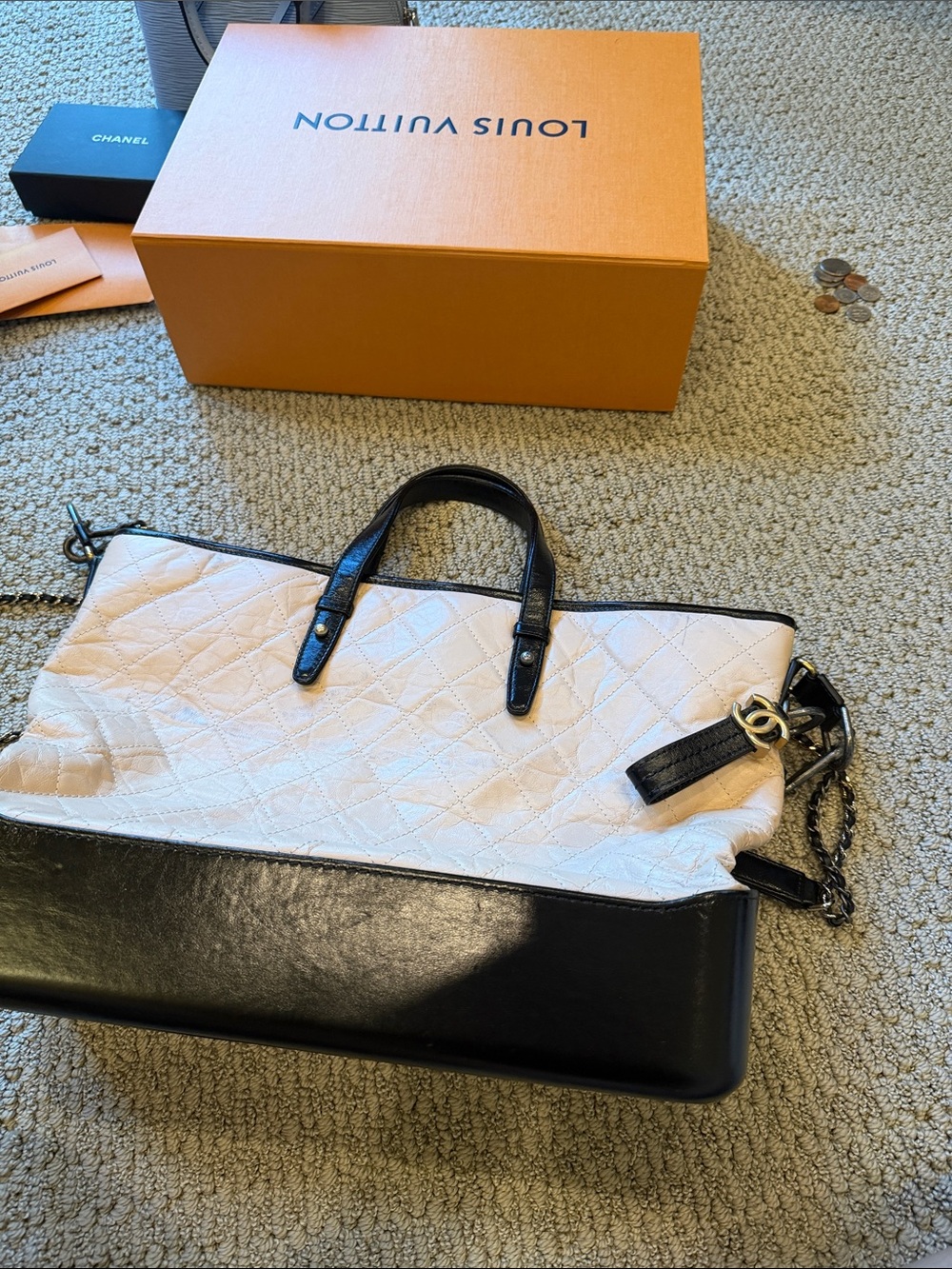CHANEL Two-Tone Quilted Tote in Cream and Black